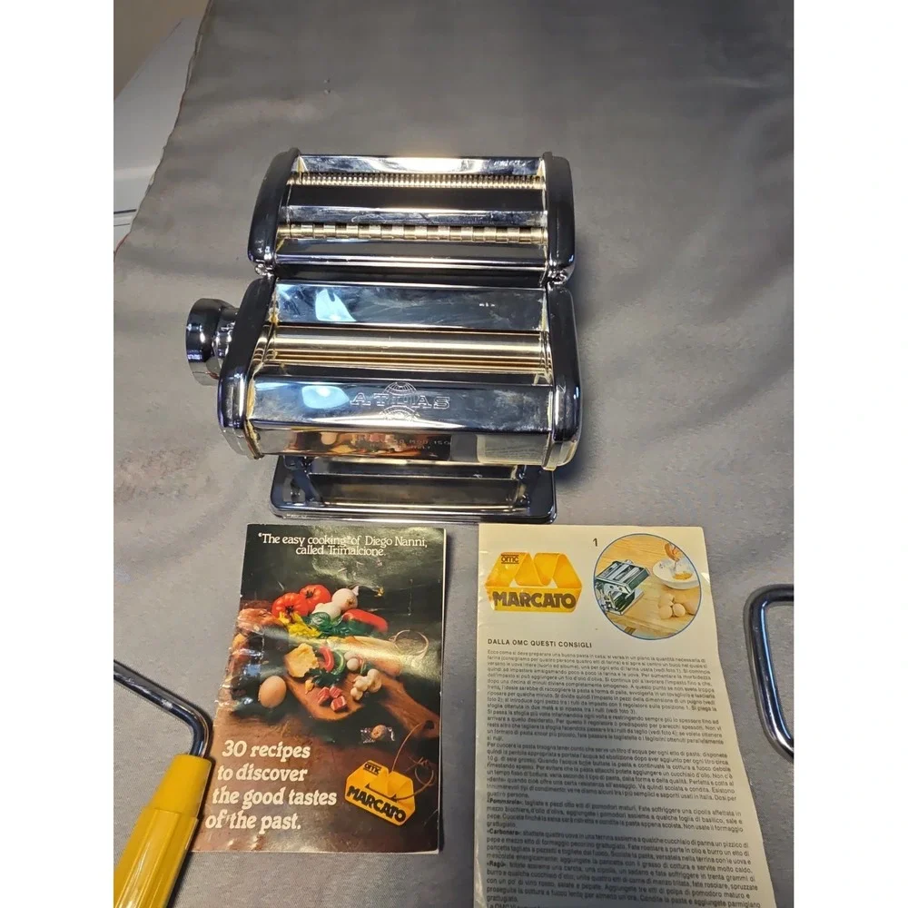 Vintage Marcato Atlas 150 Pasta Maker Machine Chrome Made In Italy Complete W/ M